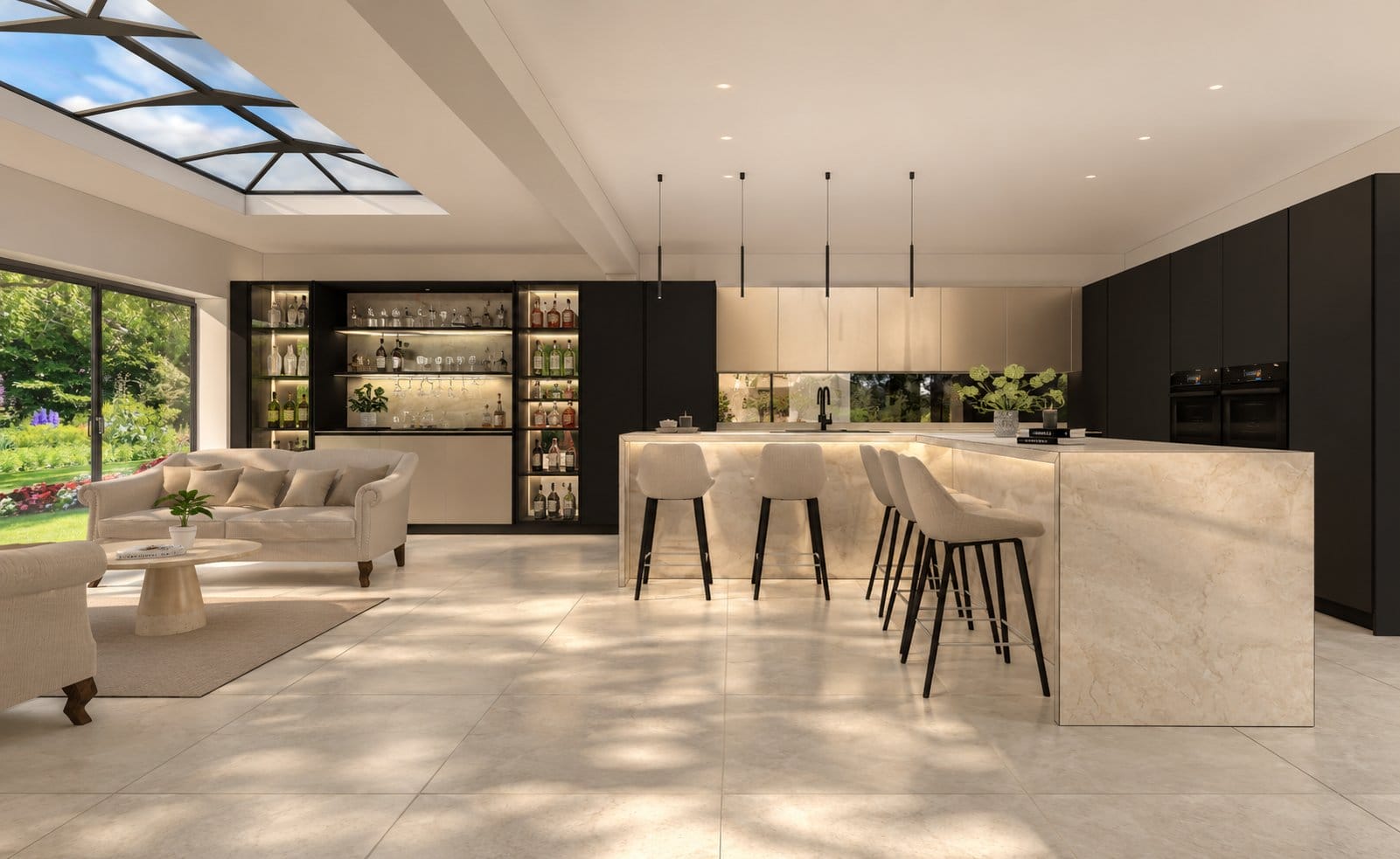ALT 7 03 Artizan Interiors contemporary oak kitchen featuring natural wood cabinetry, integrated appliances, stone-effect splashback tiles and sleek modern storage.